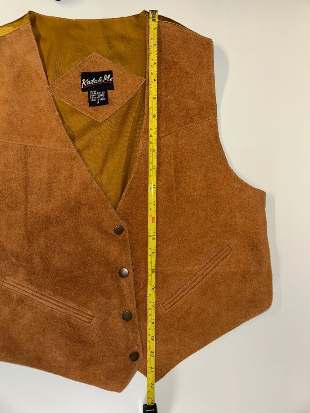 Vintage Tan Leather and Gold Western Style Suede Vest by Katch Me Size Medium - Picture 12 of 12